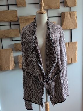 White House Black Market Fringed Knit Open-Front Cardigan